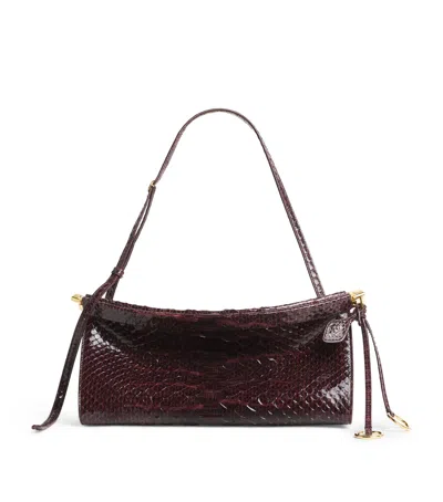 Alaïa Medium Snakeskin Le Click East West Shoulder Bag In Brown