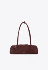 Alaïa Medium Teckel Suede Shoulder Bag In Burgundy