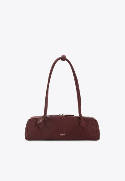 Alaïa Medium Teckel Suede Shoulder Bag In Burgundy