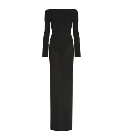 Alaïa Merino Off-the-shoulder Maxi Dress In Black