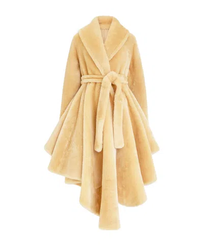 Alaïa Asymmetric Belted Flared Shearling Coat In Gold