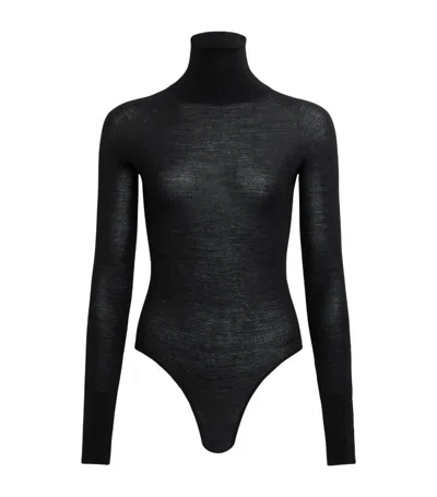 Alaïa Geometric Lace High-neck Bodysuit In Black