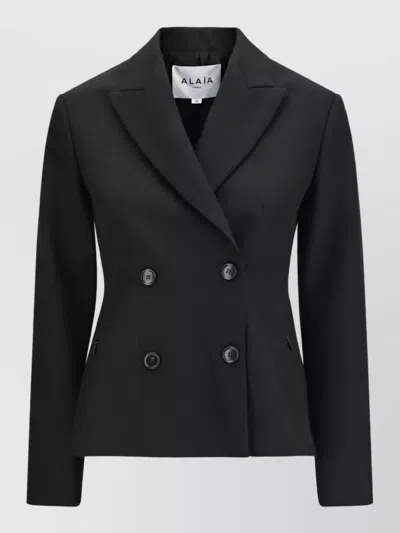 Alaïa Merino Wool Lightweight Double-breasted Coat In Black