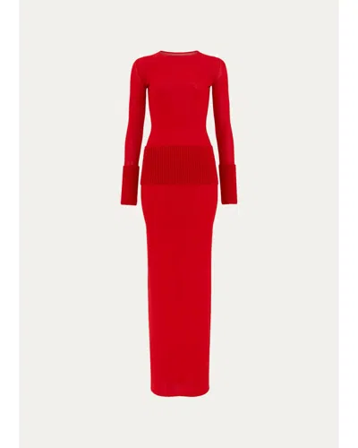 Alaïa Merino Wool Long-sleeve Bodycon Maxi Dress In Red