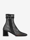 Alaïa Fishnet Patent Leather-trimmed Ankle Boots In Black