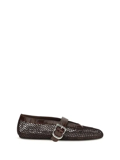 Alaïa Alaia Mesh And Crocodile-print Leather Ballerinas In Animal Print