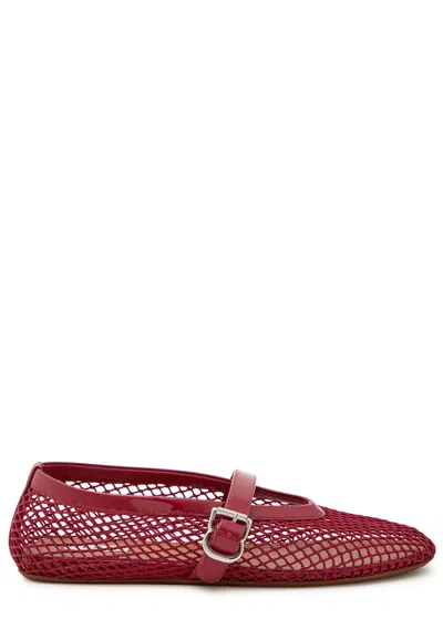 Alaïa Mesh And Glossed Leather Ballet Flats In Burgundy