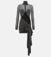 Alaïa Mesh And Wool Draped Minidress In Black