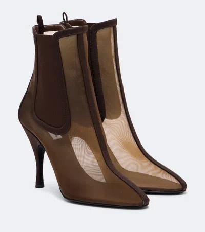 Alaïa Mesh Ankle Boots In Brown