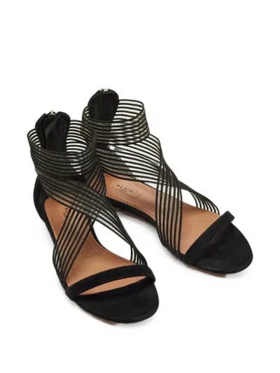 Pre-owned Alaïa Mesh Ankle-strap Sandals In Black