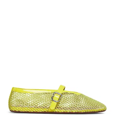 Alaïa Alaia Round Toe Mini Ballet Flats With Buckle Strap In Yellow