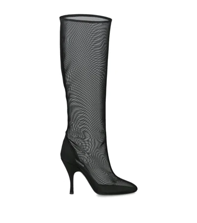 Alaïa Mesh Heeled Knee Boots 100 In Black