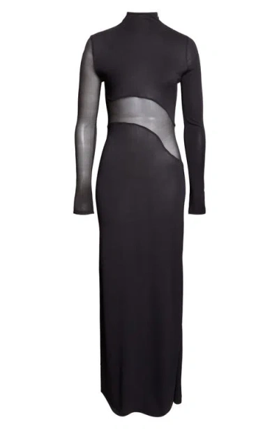 ALAÏA ALAÏA MESH INSET LONG SLEEVE JERSEY DRESS