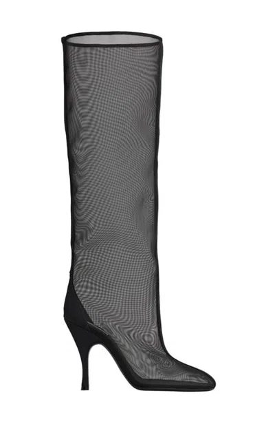 Alaïa Mesh Knee High Boot In 999 Noir