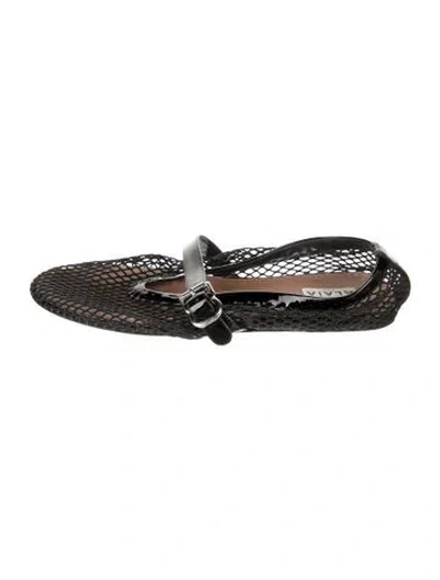 Pre-owned Alaïa Mesh Lace Pattern Mary Jane Flats In Black