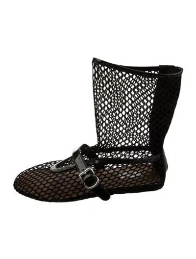 Pre-owned Alaïa Mesh Lace Pattern Mary Jane Flats In Black