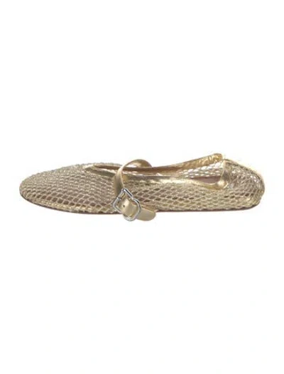 Pre-owned Alaïa Mesh Lace Pattern Mary Jane Flats In Gold
