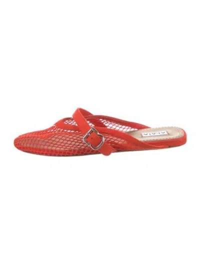 Pre-owned Alaïa Mesh Lace Pattern Mules In Red