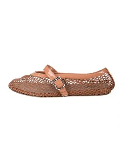 Pre-owned Alaïa Mesh Leather Trim Embellishment Ballet Flats In Neutral