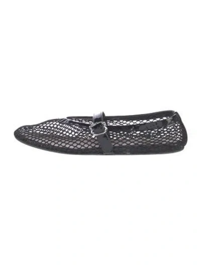 Pre-owned Alaïa Mesh Leather Trim Embellishment Mary Jane Flats In Black