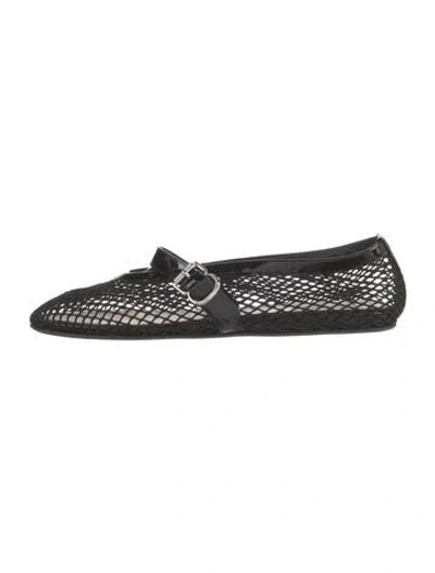 Pre-owned Alaïa Mesh Leather Trim Embellishment Mary Jane Flats In Black