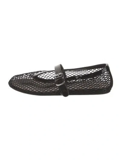 Pre-owned Alaïa Mesh Leather Trim Embellishment Mary Jane Flats In Black