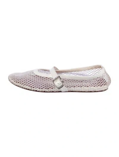 Pre-owned Alaïa Mesh Leather Trim Embellishment Mary Jane Flats In White