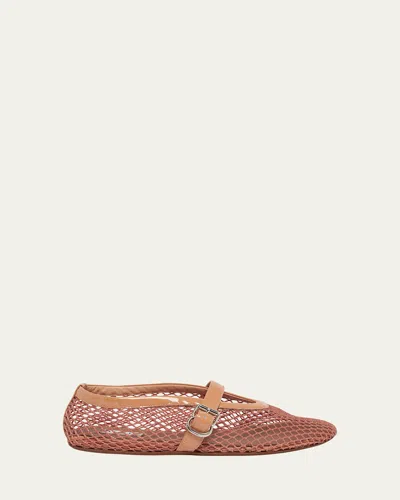 Alaïa Mesh Mary Jane Ballerina Flats In Brown