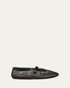 Alaïa Patent Leather-trimmed Mesh Ballet Flats In Noir