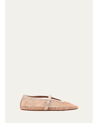 Alaïa Mesh Mary Jane Ballerina Flats In Neutral