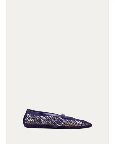 Alaïa Mesh Mary Jane Ballerina Flats In Purple