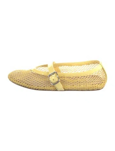 Pre-owned Alaïa Mesh Mary Jane Flats In Yellow