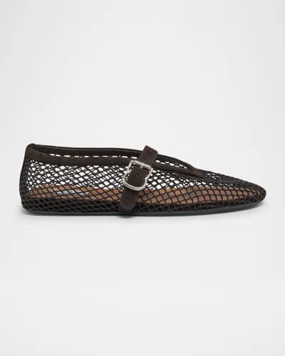 ALAÏA MESH MARY JANE SUEDE BALLERINA FLATS