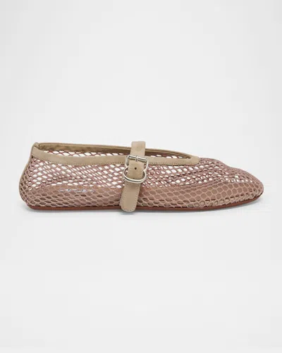 Alaïa Mesh Mary Jane Suede Ballerina Flats