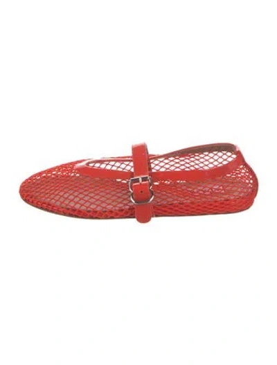 Pre-owned Alaïa Mesh Mesh Accents Mary Jane Flats W/ Tags In Red