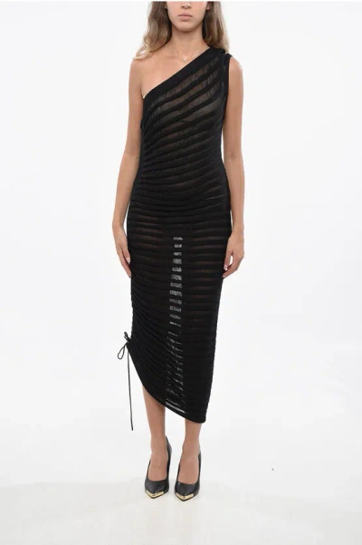 Alaïa Mesh One Shoulder Bodycon Dress In Black