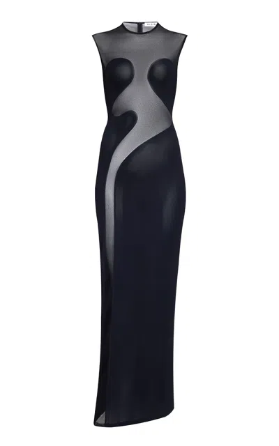 ALAÏA MESH-PANELED KNIT MAXI DRESS
