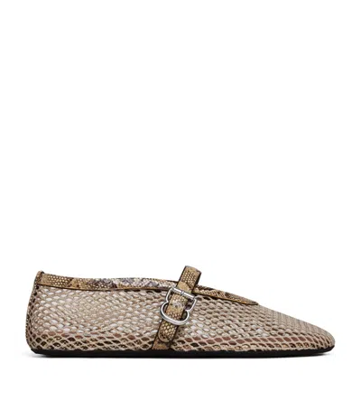 Alaïa Mesh Python Print-trim Ballet Flats In Brown