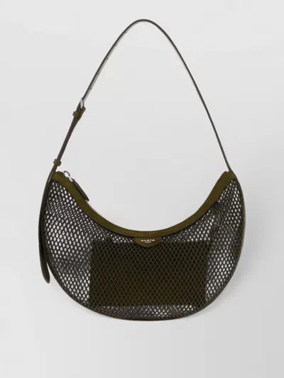 Alaïa One Piece Half-moon Shoulder Bag In Perforated Mesh Nylon In Green