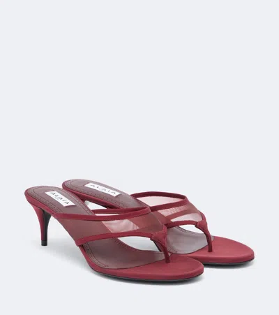 Alaïa Mesh Thong Sandals In Burgundy