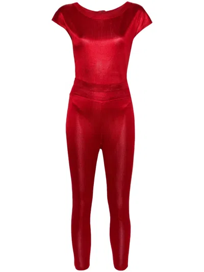 Pre-owned Alaïa Metallic-effect Knitted Suit In Red