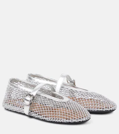 Alaïa Metallic Fishnet Mary Jane Flats In Silver