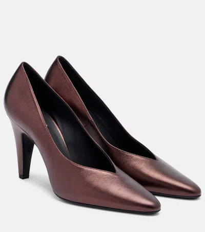 Alaïa Metallic Leather Pumps In Burgundy