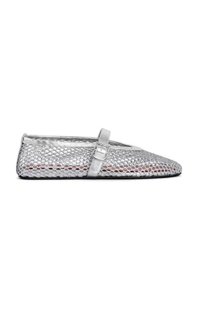 Alaïa Metallic Mesh Mary Jane Flats In Silver