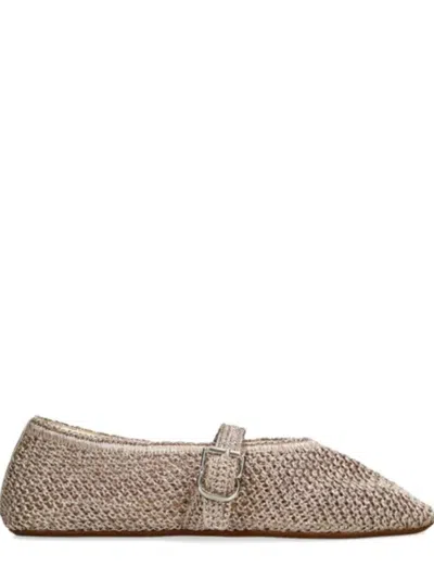 Alaïa Alaia Metallic Mesh Round Toe Ballet Flats With Buckle Strap In Pink