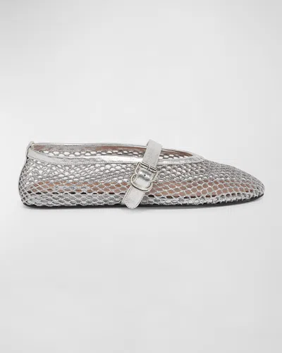 Alaïa Metallic Net Mary Jane Ballerina Flats In Argent