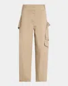 Alaïa Mid-rise Washed Chino Barrel-leg Cargo Trousers In Beige
