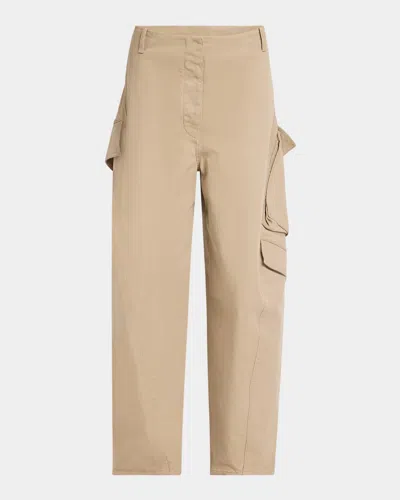 Alaïa Mid-rise Washed Chino Barrel-leg Cargo Trousers In Beige
