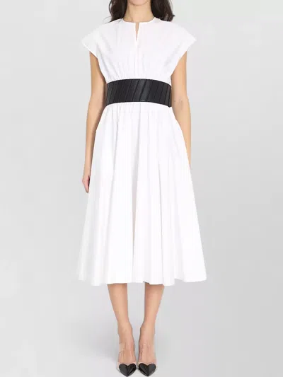 Alaïa Midi Dress Belted Waist Ruffled Skirt In White