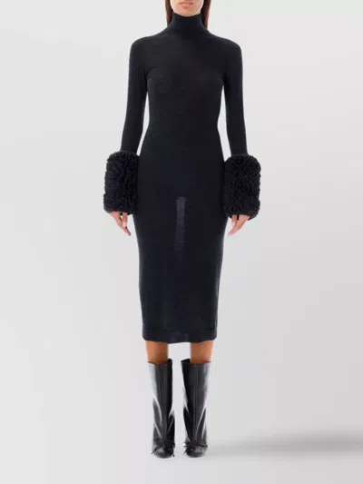 Alaïa Midi Dress Puff Sleeve In Ebene_grey